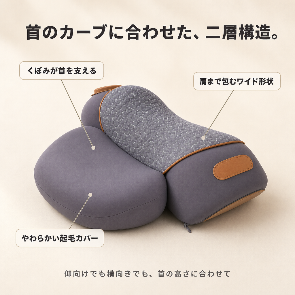 首のカーブに合わせた二層構造