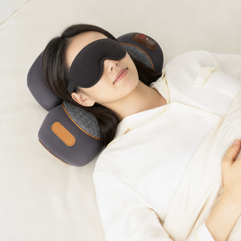 SUMORI 3D スリープマスクを着用し、SUMORIで休む女性
